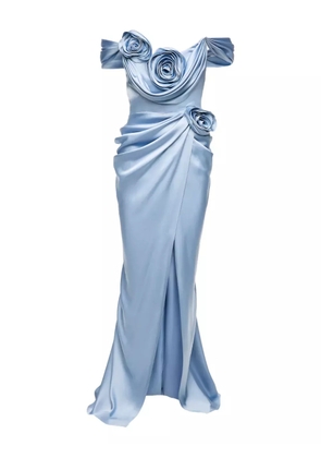 Ana Radu rose-embellished satin maxi dress - Blue
