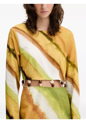 NEVER FULLY DRESSED diagonal-print beaded-waist maxi dress - Green