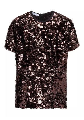 Prada sequin-embellished short-sleeve top - Brown