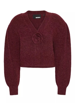 ROTATE BIRGER CHRISTENSEN rose-embellished puff-sleeve cardigan - Red