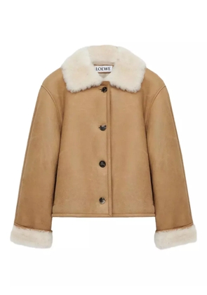 LOEWE shearling-collared button jacket - Neutrals