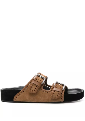 ISABEL MARANT Lennyo buckled suede slides - Brown