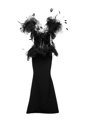 Ana Radu feather-embellished corset maxi dress - Black