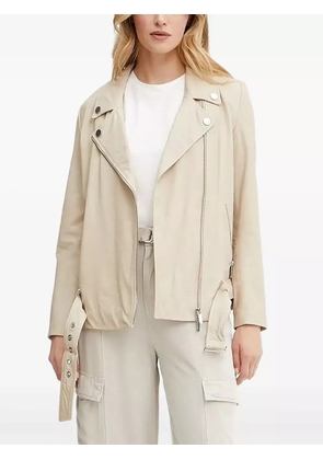 Armani Exchange belted leather biker jacket - Neutrals