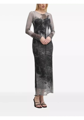 NEVER FULLY DRESSED palm-tree print midi dress - Black