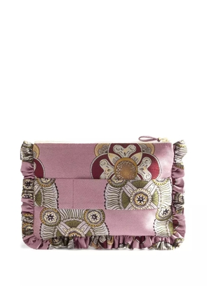 La DoubleJ floral-print ruffled clutch bag - Pink