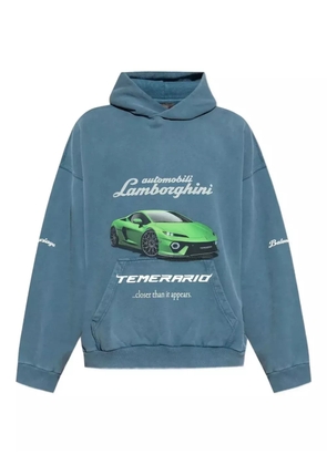 Balenciaga Lamborghini car print wheel-detail hoodie - Blue
