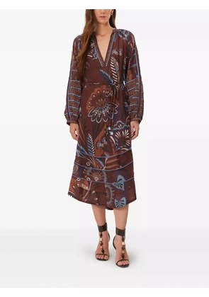 FARM Rio Delicate Garden V-neck midi dress - Brown