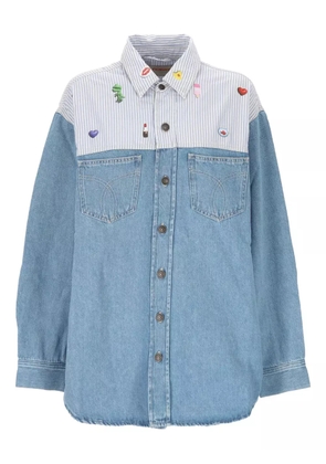 Fiorucci Charm-print denim panelled shirt - Blue