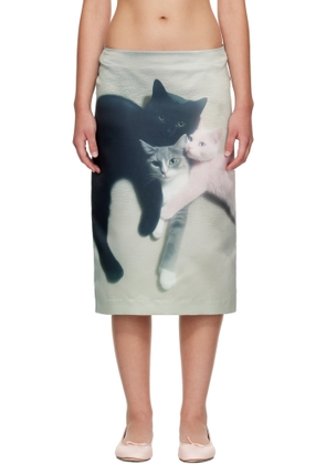 Ashley Williams Gray & Black Kittens Midi Skirt