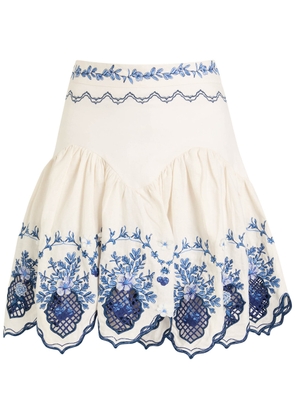 Agua BY Agua Bendita Asai Wild Embroidered Linen Mini Skirt - Multicoloured - L (UK14 / L)