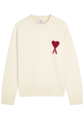 Ami Paris Logo-intarsia Wool Jumper - Off White - XL