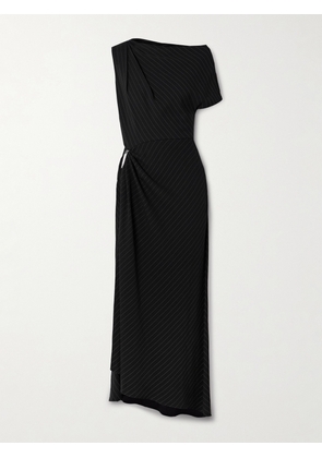 Brandon Maxwell - The Lowery One-sleeve Asymmetric Embellished Pinstriped Twill Dress - Black - US2,US4,US6,US8,US10