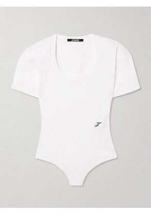 Jacquemus - The Ovalo Embroidered Ribbed Cotton-jersey Bodysuit - White - x small,small,medium,large