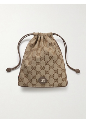 Gucci - Charm Leather-trimmed Canvas-jacquard Pouch - Brown - One size