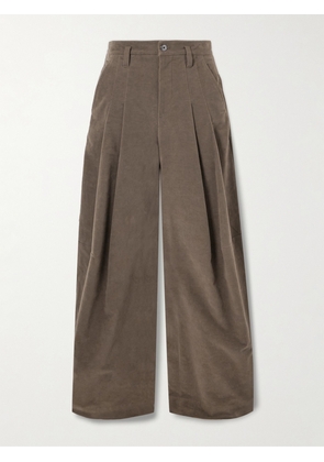 Brunello Cucinelli - Pleated Brushed Cotton-blend Wide-leg Pants - Brown - IT36,IT38,IT40,IT42,IT44,IT46