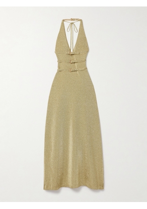 Cult Gaia - Evaleigh Buckled Metallic Knitted Halterneck Midi Dress - Gold - xx small,x small,small,medium,large