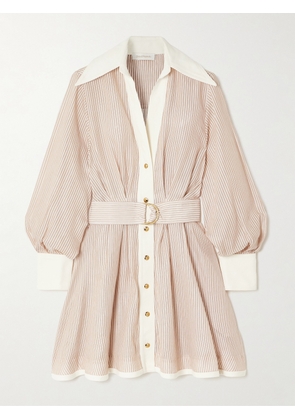 Zimmermann - Belted Striped Cotton And Silk-blend Mini Dress - Ivory - 00,1,2,3,4