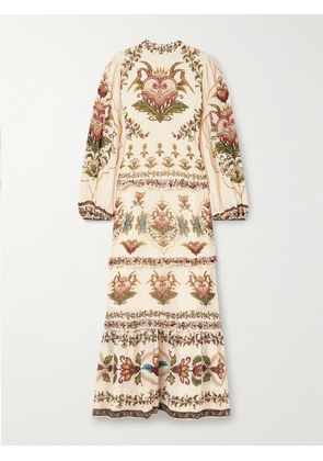 Farm Rio - Majestic Hearts Tiered Floral-print Georgette Maxi Dress - Cream - xx small,x small,small,medium,large