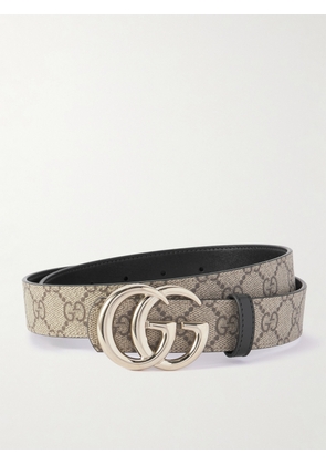 Gucci - Leather-trimmed Printed Coated-canvas Belt - Neutrals - 75,80,85,90,95