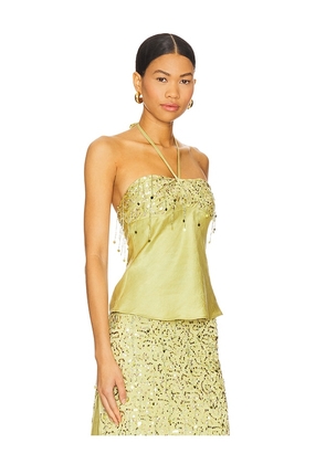 ASTA RESORT Yasmin Hand Beaded Halter Neck Top in Green. Size L. Also in M, S.