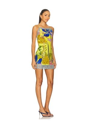 Muma World x REVOLVE in The Garden Laced Estelle Mini Dress in Yellow. Size L. Also in M, S, XS.