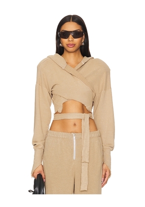 SAMI MIRO VINTAGE Open Seam Wrap Hoodie in Taupe. Size XS. Also in M.