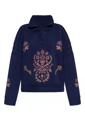 ETRO lace-up embroidered sweater - B0065 BLUE