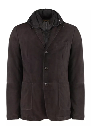 Moorer removable-hood leather jacket - Brown