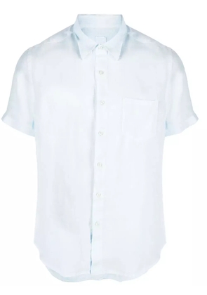 120% Lino slub-texture short-sleeved linen shirt - Blue