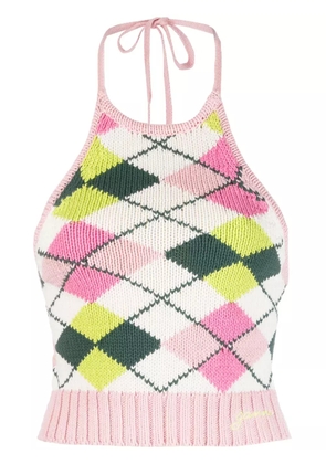 GANNI argyle-check crop top - Pink