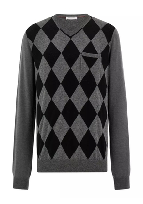 Ferragamo argyle pocket V-neck sweater - Grey