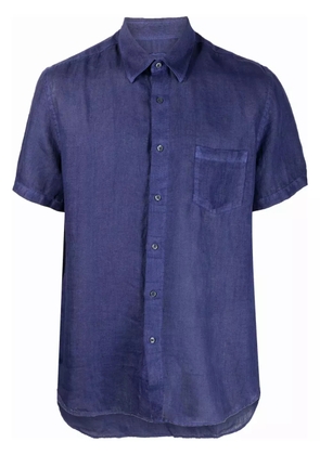 120% Lino slub-texture short-sleeved linen shirt - Blue