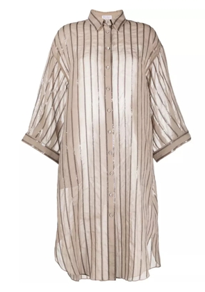 Brunello Cucinelli sequin-embellished striped cotton shirtdress - Neutrals