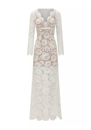 Self-Portrait floral-lace gown - White