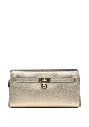 Michael Michael Kors Hamilton lock-detail metallic leather clutch - Gold