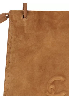 Coccinelle embossed-logo suede shoulder bag - Brown