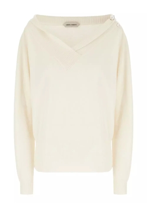 Alberta Ferretti faux pearl-embellished V-neck sweater - Neutrals