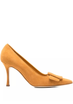 Manolo Blahnik 90mm Maysale buckle-detail pointed-toe pumps - Neutrals
