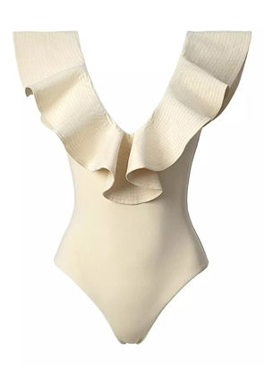 SOFIA ERHAN sleeveless ruffle-neck swimsuit - Neutrals