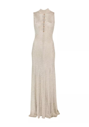 Self-Portrait turtleneck button-front maxi evening dress - Neutrals