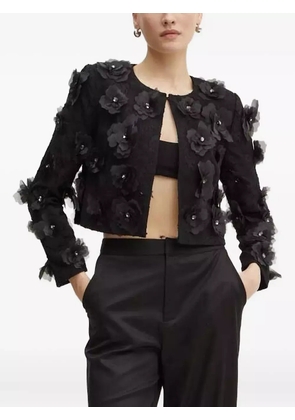 Custommade flower-embellished cropped jacket - Black