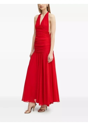 Bardot halterneck draped maxi dress - Red