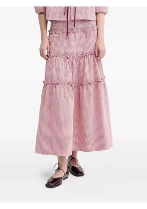 ALOHAS gingham ruffled midi skirt - Red