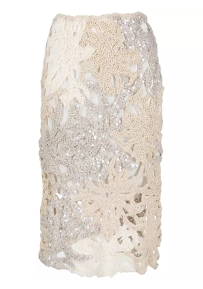 Brunello Cucinelli embellished crochet-knit skirt - Neutrals