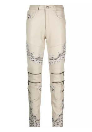 Philipp Plein bandana-panelling skinny leather trousers - Neutrals