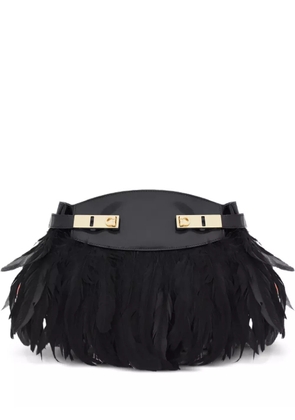 Ferragamo Hug feather-trimmed cross body bag - Black
