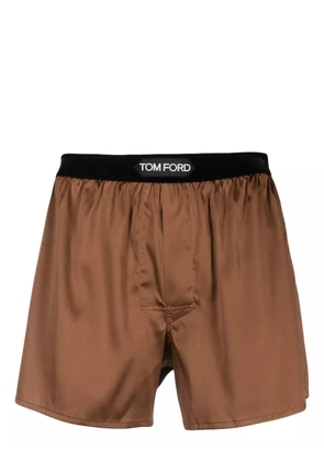 TOM FORD logo-waistband silk boxers - Brown