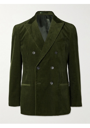 Mr P. - Slim-Fit Double-Breasted Cotton and Cashmere-Blend Corduroy Tuxedo Jacket - Men - Green - 36