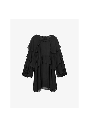 Womens Allsaints Lissie Round-Neck Frill Silk-Blend Mini Dress
